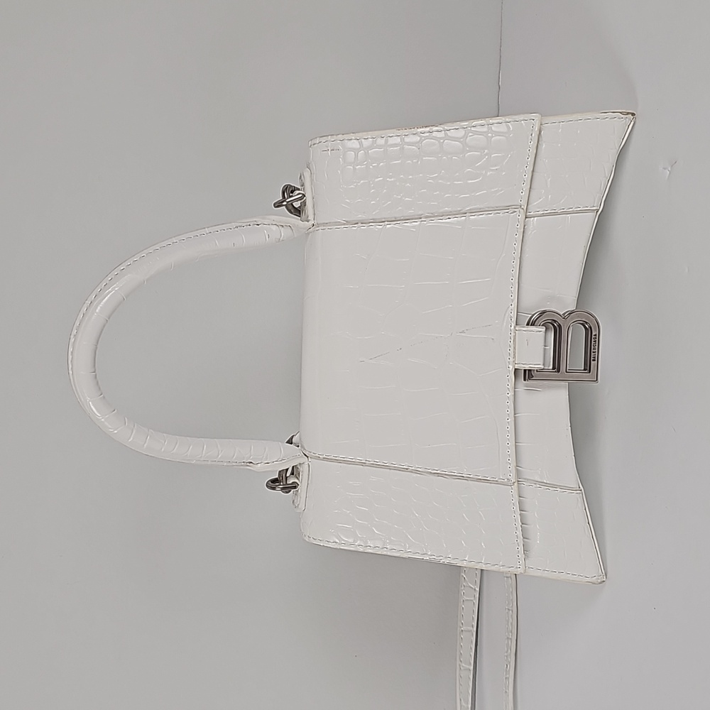 Small Hourglass Croc Embossed Designer Style Shoulder Bag Purse White